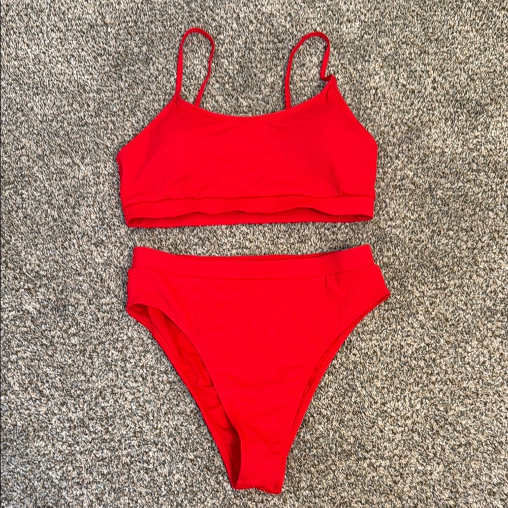 Red Waffle Texture Bikini Set Size XL